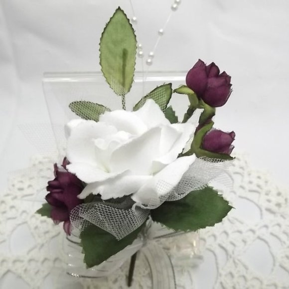 White Rose Silk Flower Boutonniere - Picture 2 of 5